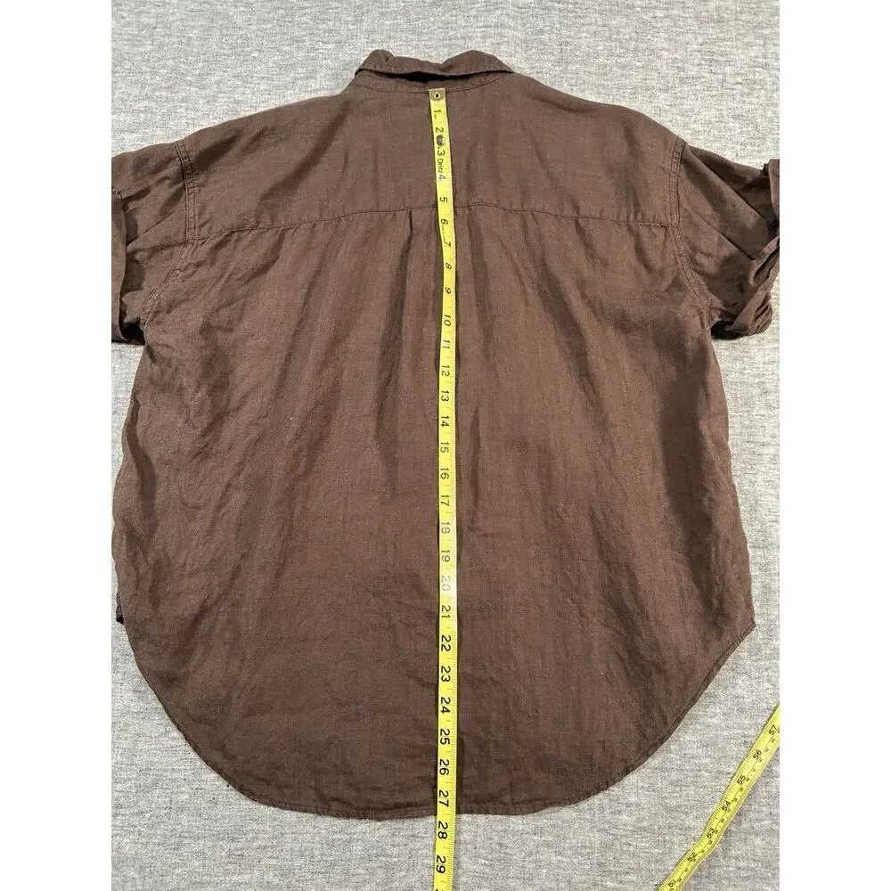 J Crew Baird McNutt Irish Linen Shirt Womens Medium Relaxed Fit Brown Button-Up